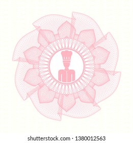 Pink rosette. Linear Illustration with chef icon inside