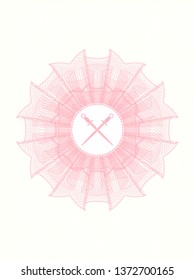 Pink rosette. Linear Illustration with crossed swords icon inside