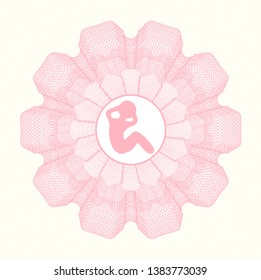 Pink rosette. Linear Illustration with crunch icon inside