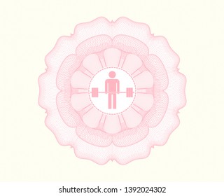 Pink rosette. Linear Illustration with deadlift icon inside