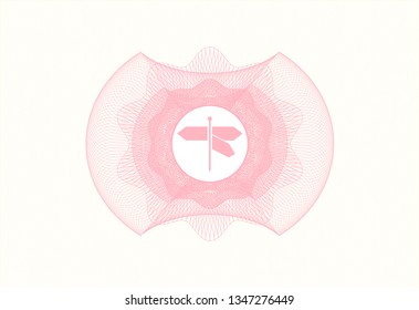Pink rosette. Linear Illustration with directions sign icon inside