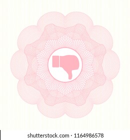 Pink rosette. Linear Illustration with dislike icon inside