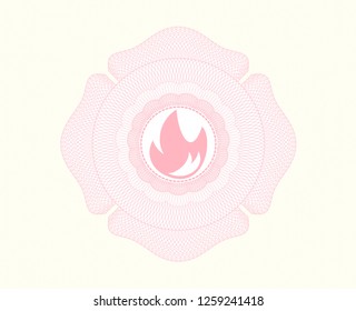 Pink rosette. Linear Illustration with fire icon inside