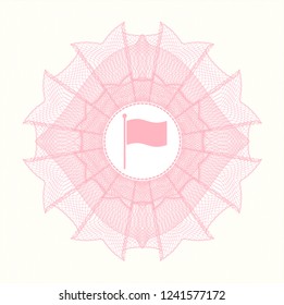 Pink rosette. Linear Illustration with flag icon inside