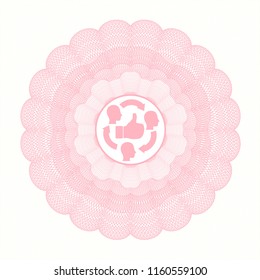 Pink rosette. Linear Illustration with good customer feedback icon inside
