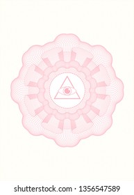 Pink rosette. Linear Illustration with illuminati pyramid icon inside