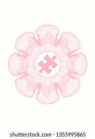 Pink rosette. Linear Illustration with jigsaw puzzle piece icon inside