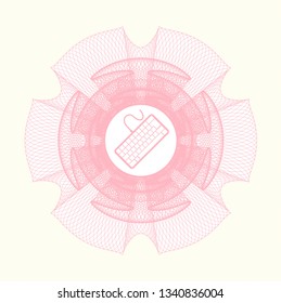 Pink rosette. Linear Illustration with keyboard icon inside