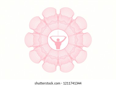 Pink rosette. Linear Illustration with lat pull down, exercise icon inside