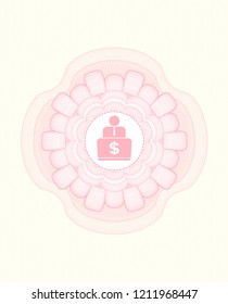 Pink rosette. Linear Illustration with man working on computer icon inside