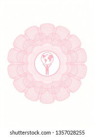 Pink rosette. Linear Illustration with man lifting world icon inside