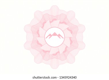 Pink rosette. Linear Illustration with mountain icon inside
