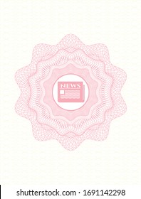 Pink rosette. Linear Illustration with newspaper icon inside