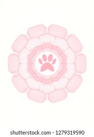 Pink rosette. Linear Illustration with paw icon inside
