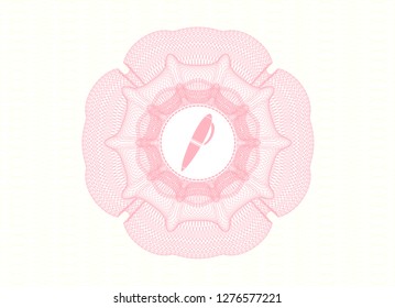 Pink rosette. Linear Illustration with pen icon inside