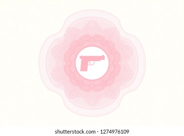 Pink rosette. Linear Illustration with pistol icon inside