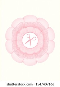 Pink rosette. Linear Illustration with scissors icon inside