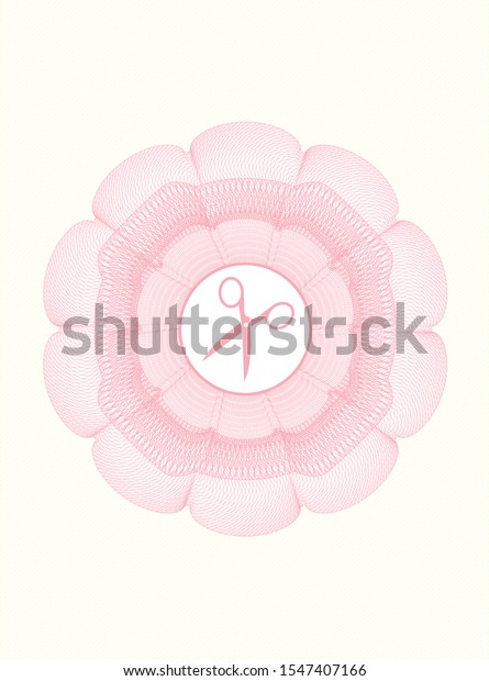 Pink rosette. Linear Illustration with scissors\
icon inside