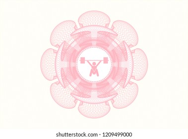 Pink rosette. Linear Illustration with snatch, weightlifting icon inside