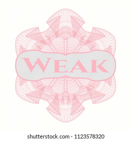 Pink rosette. Linear Illustration with text Weak inside