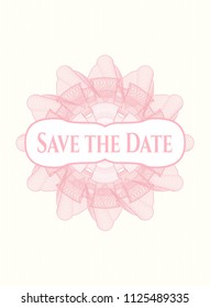 Pink rosette. Linear Illustration with text Save the Date inside