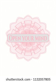 Pink rosette. Linear Illustration with text Open your Mind inside