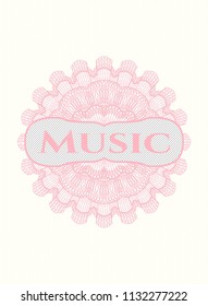 Pink rosette. Linear Illustration with text Music inside