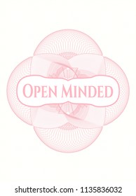 Pink rosette. Linear Illustration with text Open Minded inside