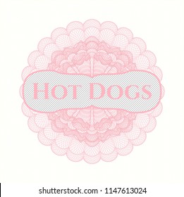 Pink rosette. Linear Illustration with text Hot Dogs inside
