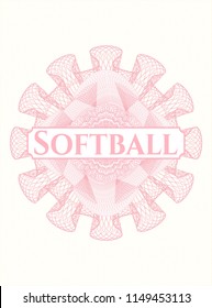 Pink rosette. Linear Illustration with text Softball inside