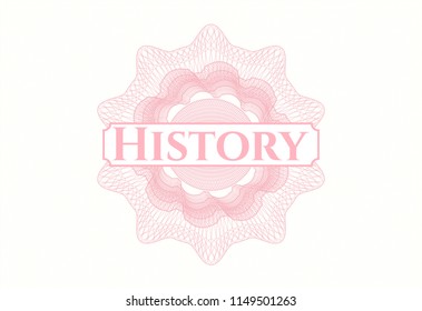 Pink rosette. Linear Illustration with text History inside