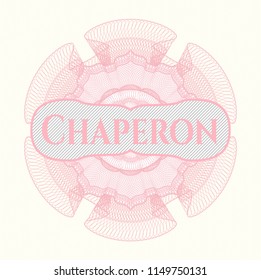 Pink rosette. Linear Illustration with text Chaperon inside