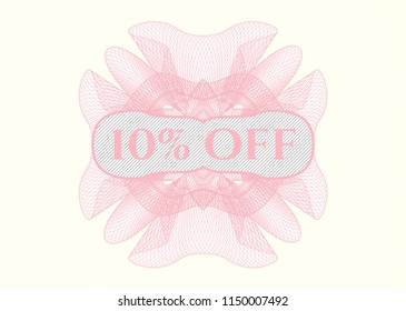 Pink rosette. Linear Illustration with text 10% Off inside