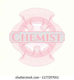 Pink rosette. Linear Illustration with text Chemist inside
