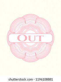 Pink rosette. Linear Illustration with text Out inside
