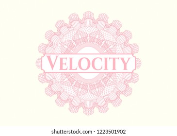 Pink rosette. Linear Illustration with text Velocity inside