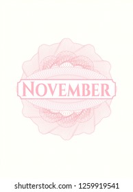 Pink rosette. Linear Illustration with text November inside