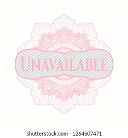 Pink rosette. Linear Illustration with text Unavailable inside