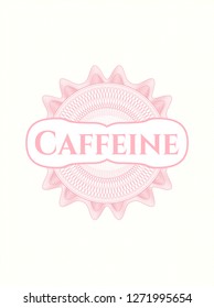 Pink rosette. Linear Illustration with text Caffeine inside