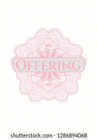 Pink rosette. Linear Illustration with text Offering inside