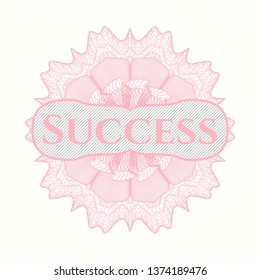 Pink rosette. Linear Illustration with text Success inside