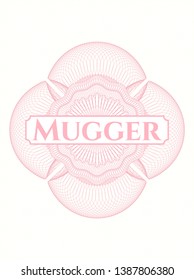 Pink rosette. Linear Illustration with text Mugger inside