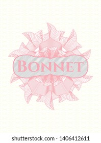 Pink rosette. Linear Illustration with text Bonnet inside
