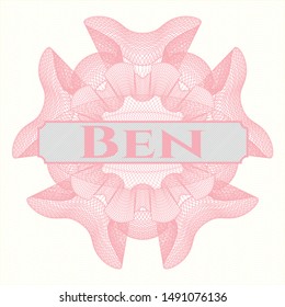 Pink rosette. Linear Illustration with text Ben inside