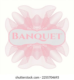 Pink rosette. Linear Illustration with text Banquet inside