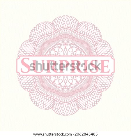 Pink rosette. Linear Illustration with text Surprise inside