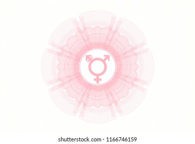 Pink rosette. Linear Illustration with transgender icon inside