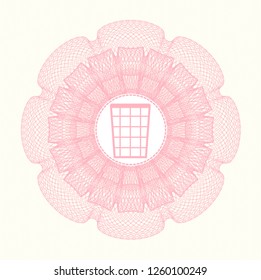 Pink rosette. Linear Illustration with wastepaper basket icon inside