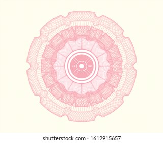 Pink rosette. Linear Illustration with weightlifting or powerlifting plate (45 lbs) icon inside