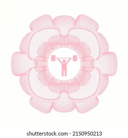 Pink rosette. Linear Illustration. with weightlifting icon inside